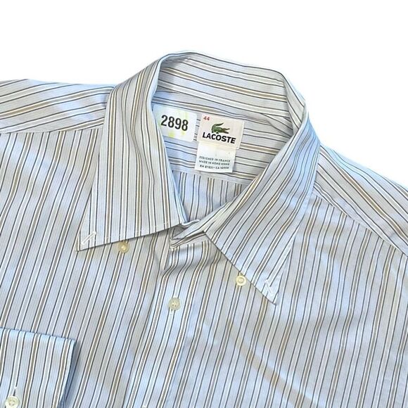 Lacoste Button Up Shirt Mens Size XL Grey Black Blue Striped Long Sleeve Logo - Picture 3 of 10